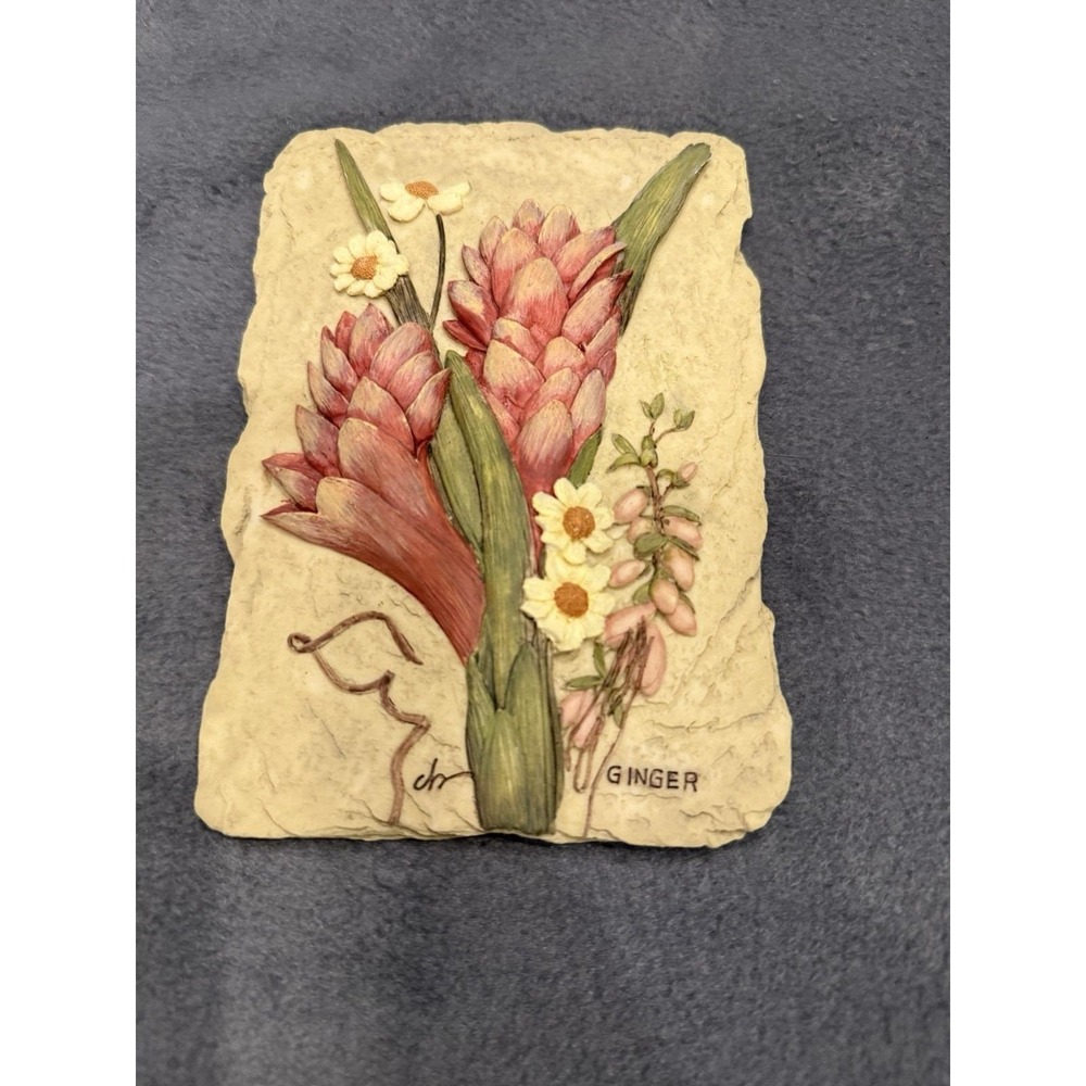 Set 4 Vintage Cherri Blum Wall Plaques Art 3D Floral Tiles Cynara Protea Ginger - Picture 7 of 13
